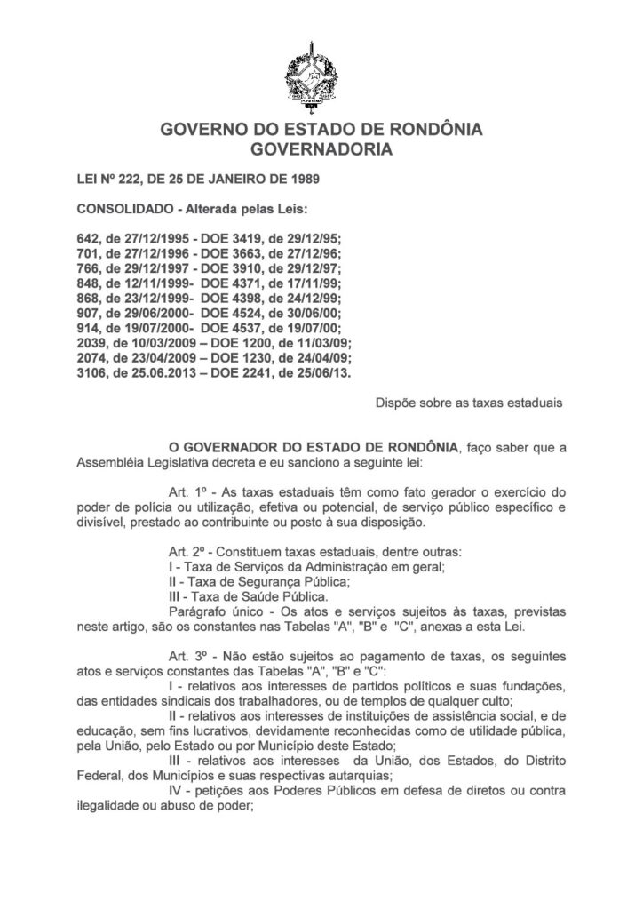 thumbnail of Lei Estadual 222-1989 – Taxas de Segurança Pública