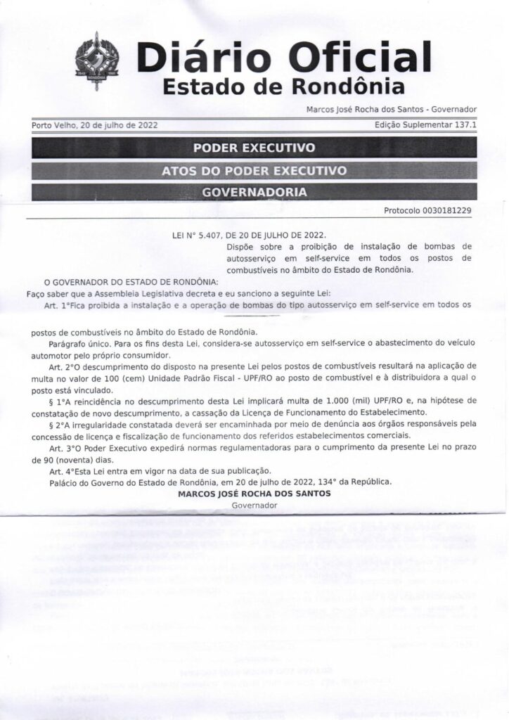 thumbnail of Lei Estadual 5407-2022 – Proibição da Instalação de Bombas de Auto Serviços
