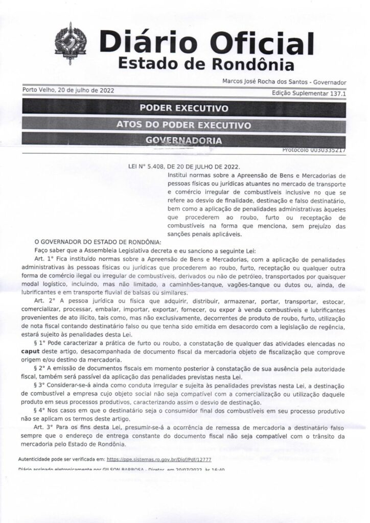 thumbnail of Lei Estadual 5408-2022 – Normas sobre Apreensão de Bens e Mercadorias – Perdimento