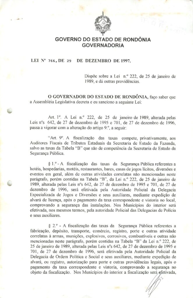 thumbnail of Lei Estadual 766-2015 – Altera a Lei 222 – Alvará da Polícia Cívil