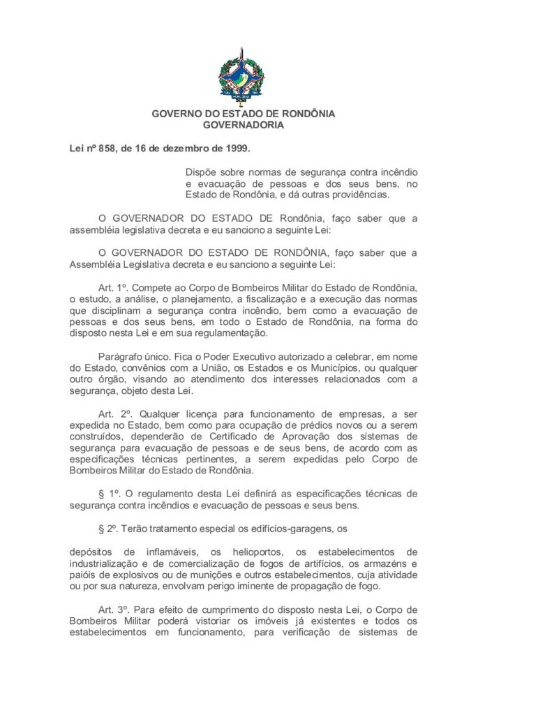 thumbnail of Lei Estadual 858-1999 – Licença Bombeiros – Normas de Segurança contra Incêndio e Evacuação de Pessoas e Bens